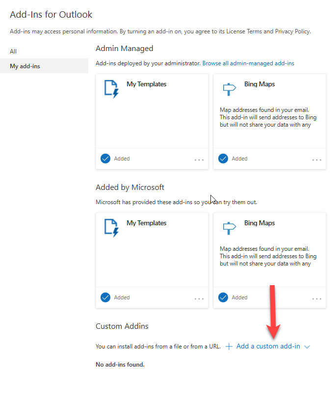 My add-ins > Custom Addins > Add a custom add-in