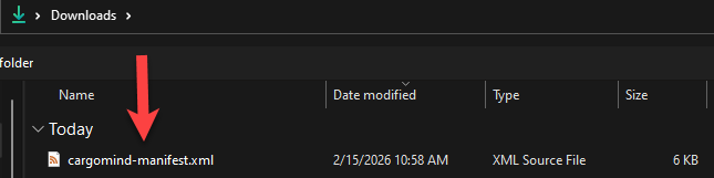 Select cargomind-manifest.xml from Downloads