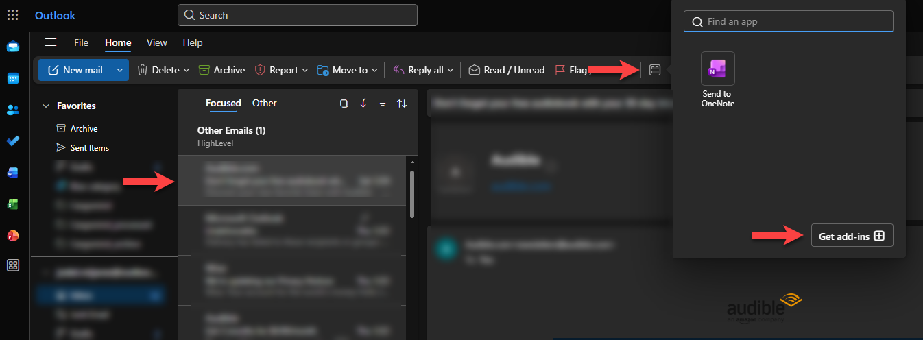 Click Apps icon then Get add-ins